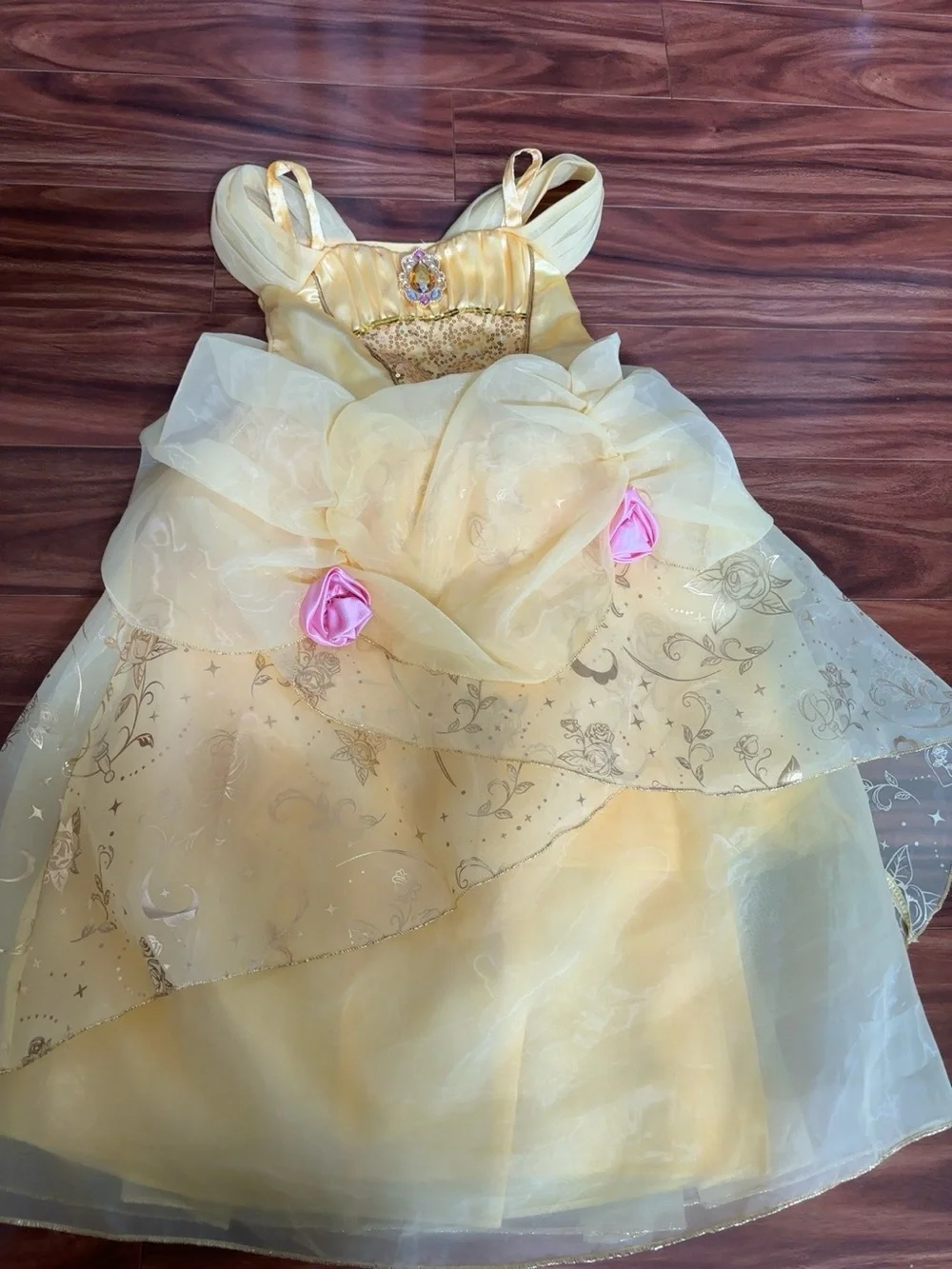 Disney Yellow Belle Princess Dress with Pink Rose Accents - Picture 2 of 2